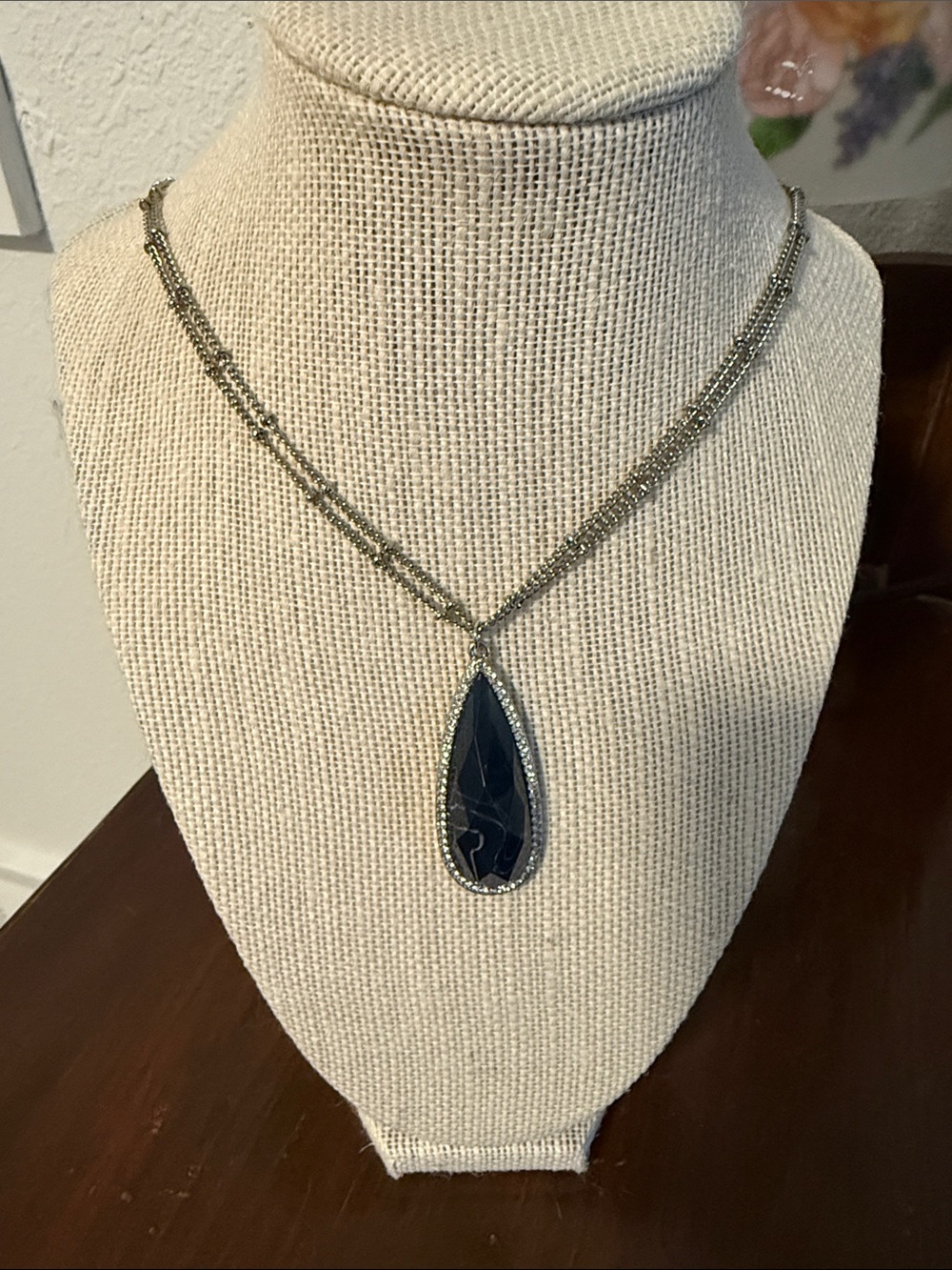 Lane Bryant Silver-Tone Necklace with Deep Blue Teardrop Pendant